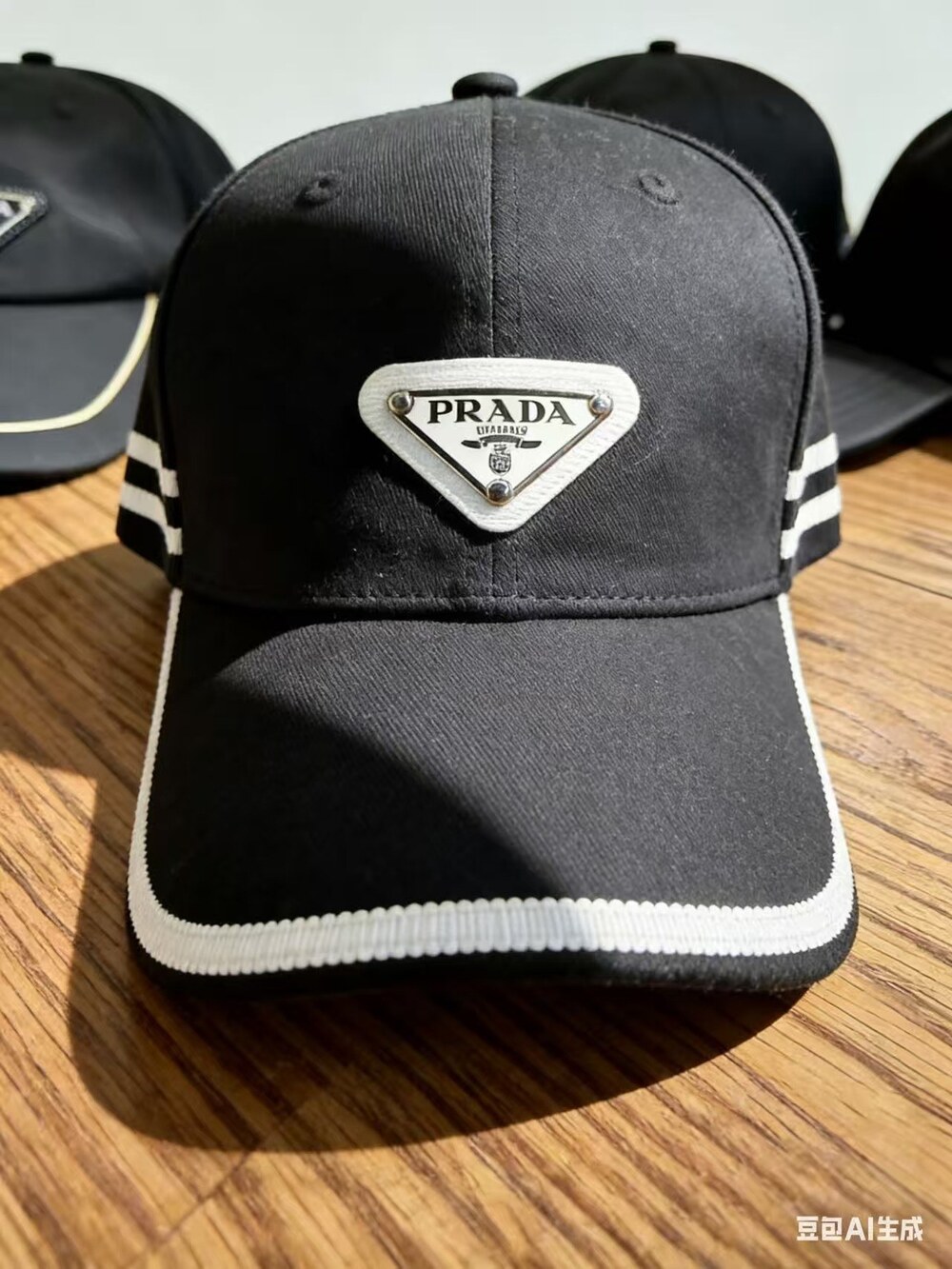 Prada Cotton Baseball Cap with Logo Black